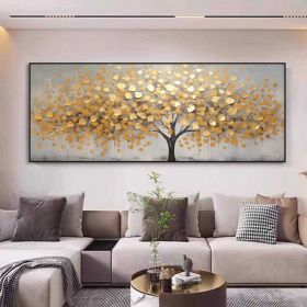 Abstract Golden Tree Oil Painting On Canvas Large Original Gold Yellow Tree of Life Texture Wall Art Custom Modern Living Room Home Decor