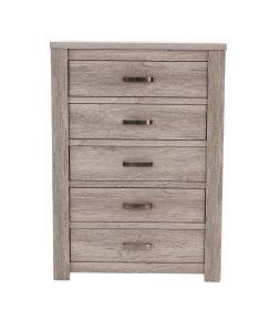 Bedroom Furniture Rustic Light Grey Simple 1pc Chest Of Drawers 5-Drawers Storage Cabinet Solidwood
